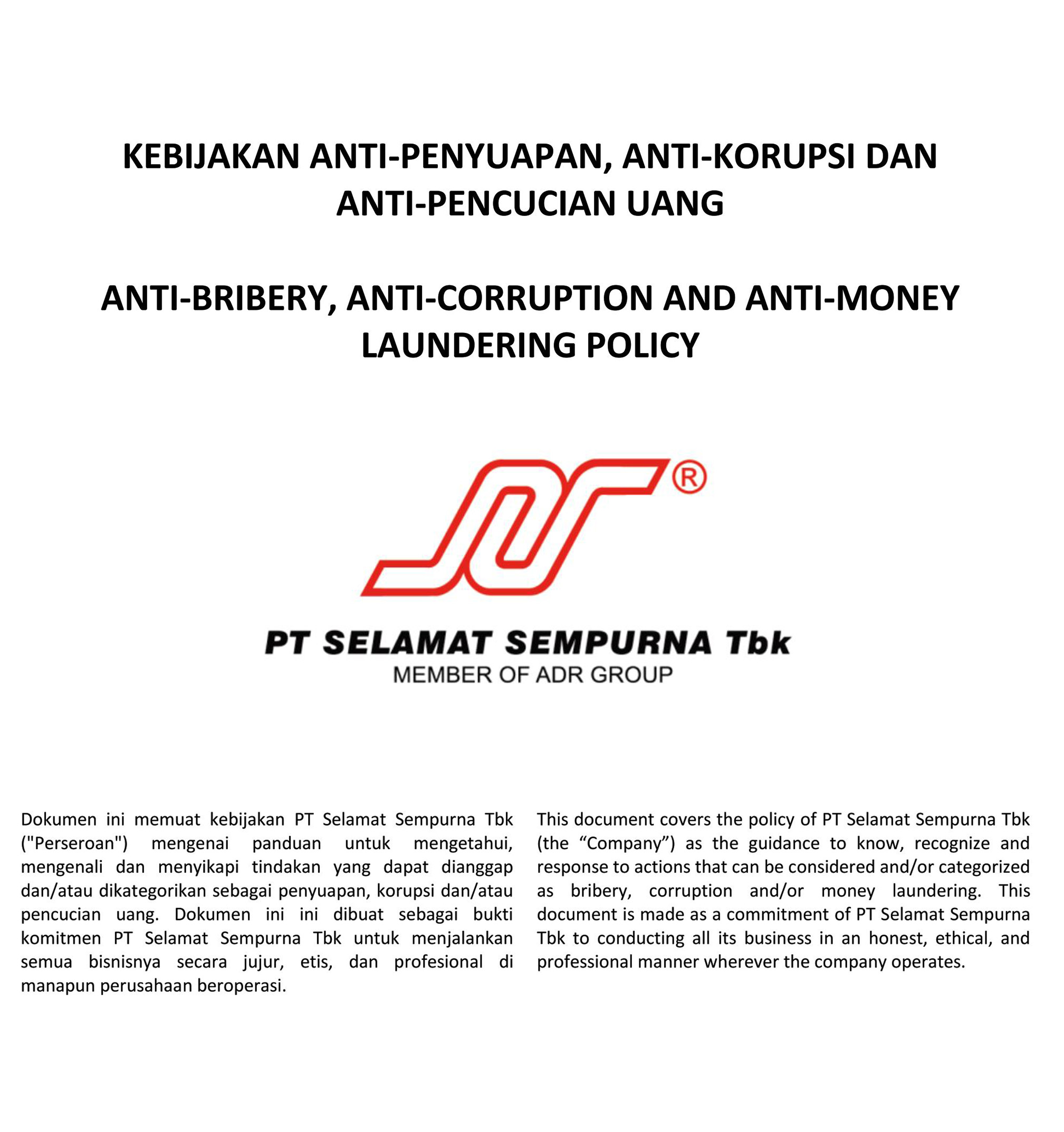 Anti-Bribery, Anti-Corruption & Anti-Money Laundering Policy